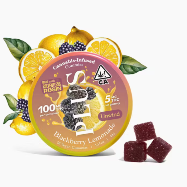 PLUS Products - Solventless Rosin Gummies - Unwind - Blackberry Lemonade 100mg